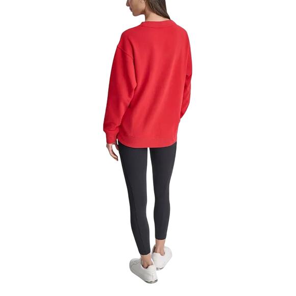 DKNY Women's Varsity Rhinestone-Logo Crewneck Fleece Sweatshirt NWT RED SIZE XS - Picture 2 of 10
